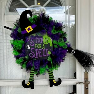 Beautiful handmade Halloween, purple and black witch wreath.
